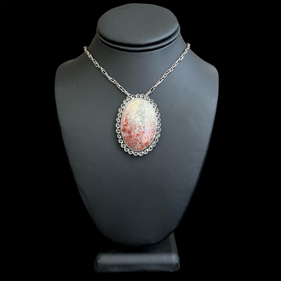 Vintage Mexican Large Sterling silver and leopard jasper pendant - Picture 2 of 10